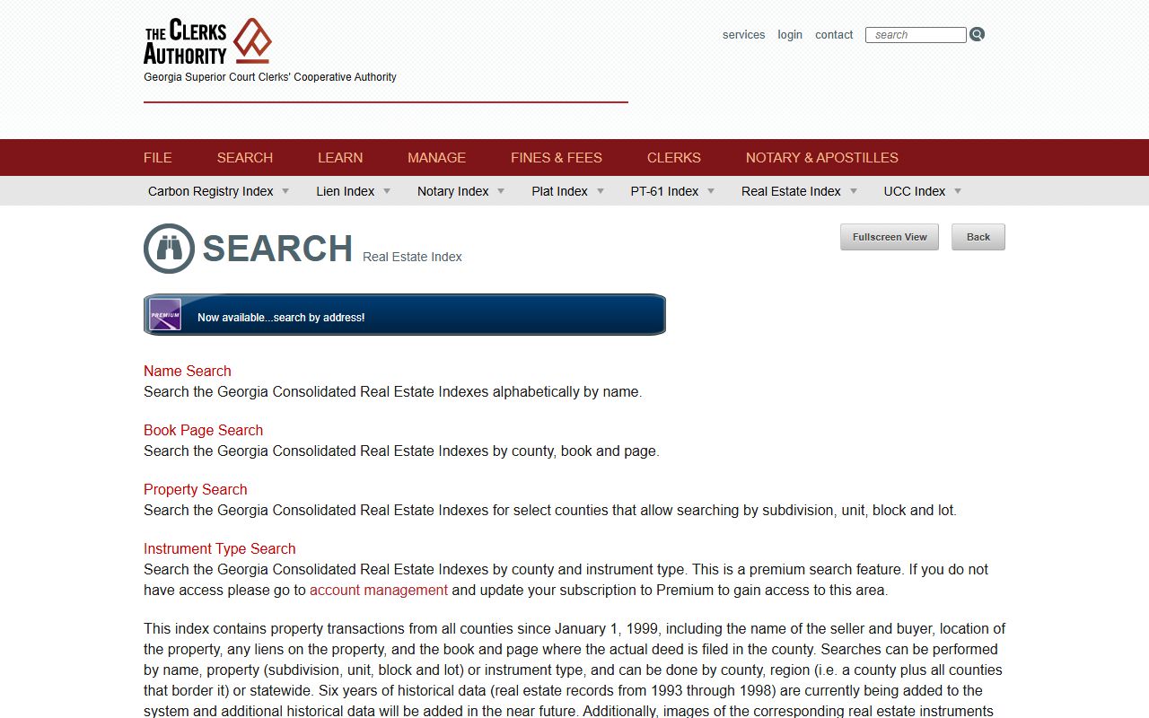Wheeler County Clerk of Superior Court GSCCCA real estate search