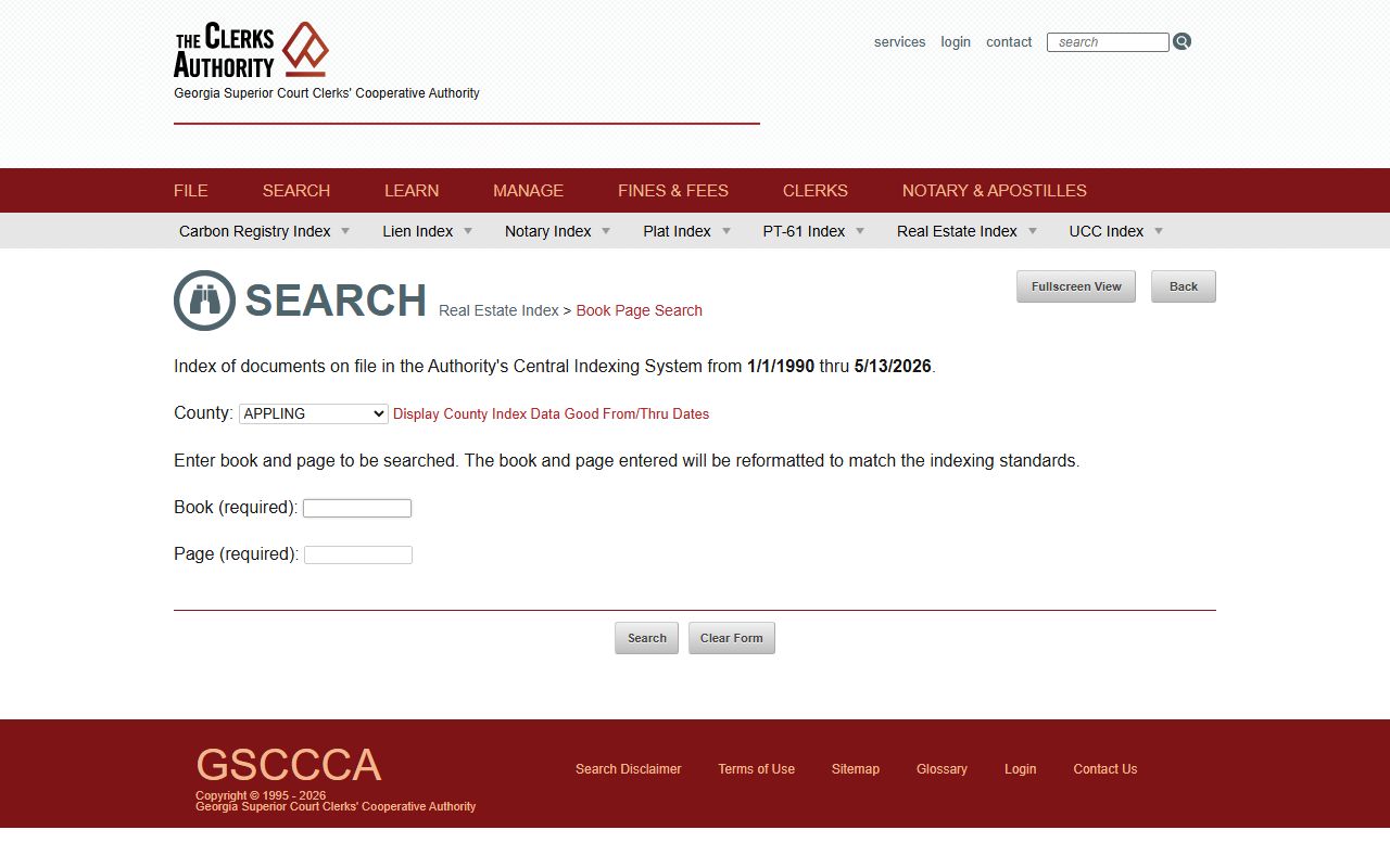 Wheeler County Clerk of Superior Court GSCCCA book and page search