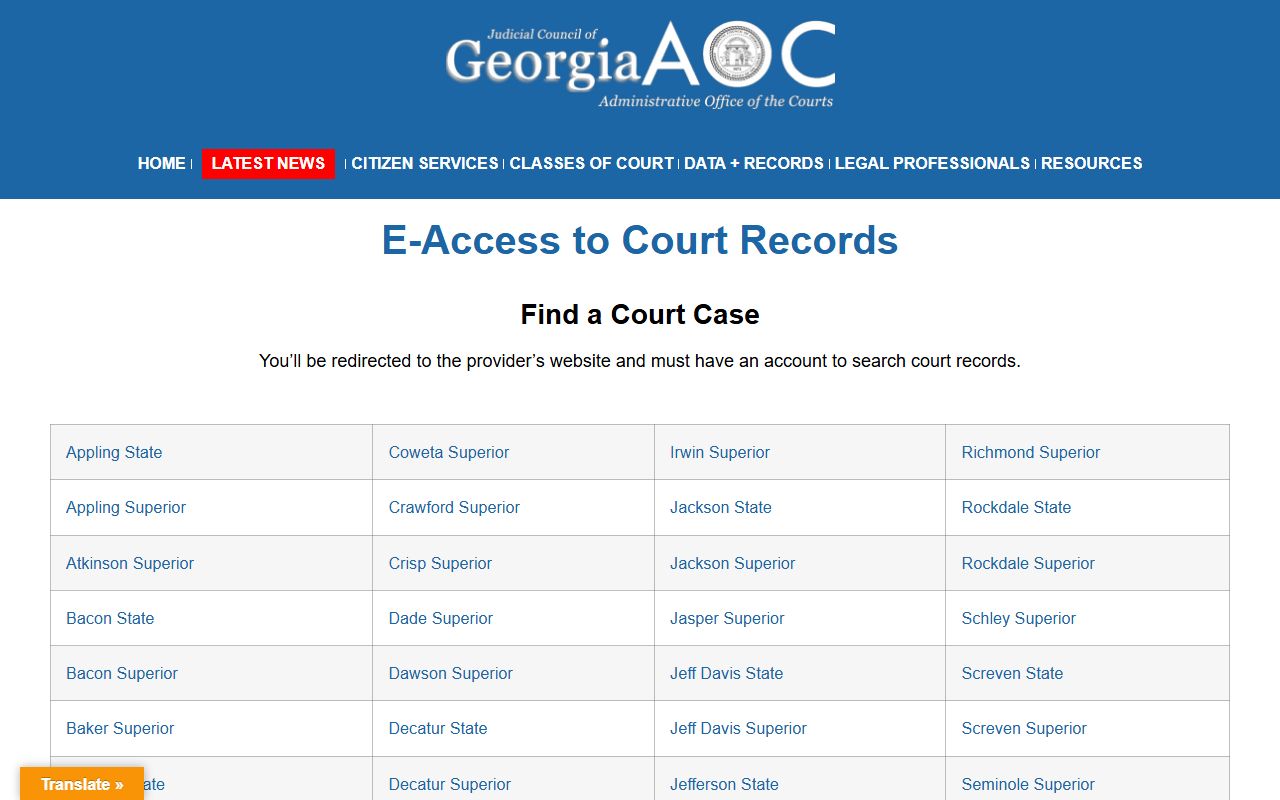 Wheeler County court records Georgia Courts e-access provider index