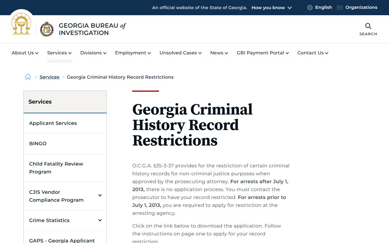 Wheeler County criminal court records GBI record restriction source