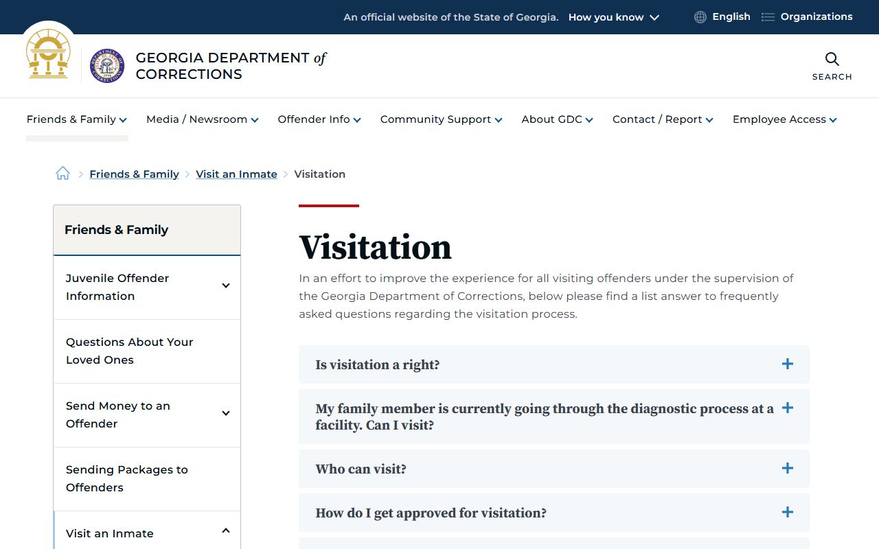 Wheeler County inmate records GDC visitation rules source