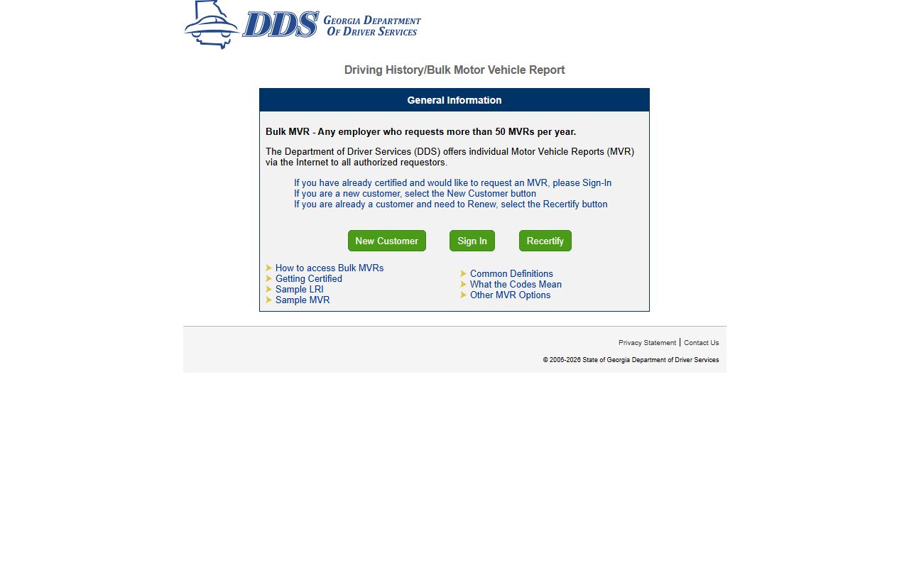 Georgia DDS online MVR portal