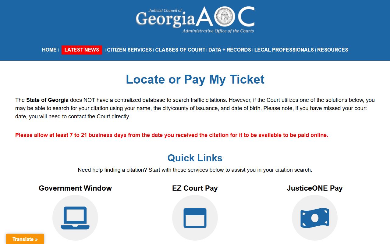 Georgia Courts traffic citation locator guidance